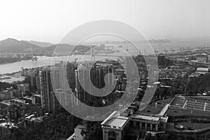 Xiamen port area and haicang bridge, black and white image