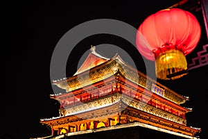 Xian Bell Tower lit at night