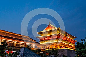 Xian Bell Tower lit at night