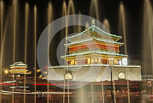 Xian Bell Tower at night.