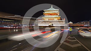 Xian bell tower at night, China.