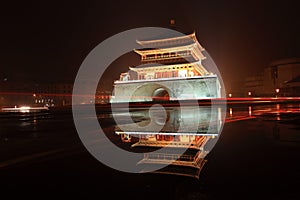 Xian bell tower in night after rain