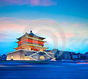 Xian bell tower in nightfall