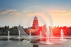 Xian big wild goose pagoda at dusk