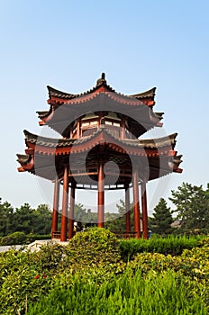 Buddhist pagoda on the territory of the Giant Wild Goose Pagoda, located in southern Xian Sian, Xi`an, Shaanxi province, China