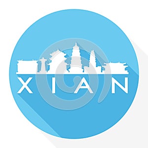 Xian China Round Icon Vector Art Flat Shadow Design Skyline City Silhouette Template Logo