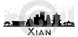 Xian City skyline black and white silhouette.