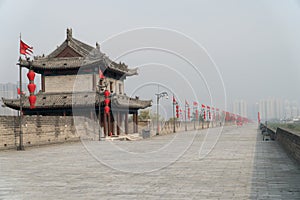 Xian City Wall China in Fog