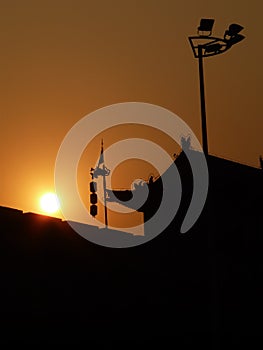 Xian city wall silhouette sunset