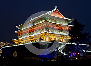 Xian Drum tower at night