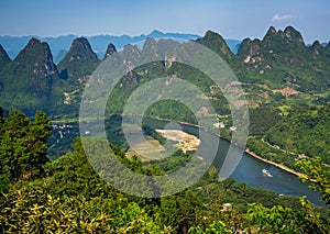 Xianggong Hill viewpoint panorama of Yangshuo landscape