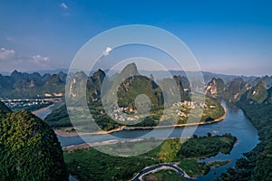 Xianggong Hill viewpoint panorama of Yangshuo landscape