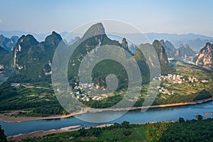 Xianggong Hill viewpoint panorama of Yangshuo landscape