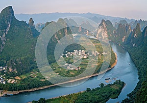 Xianggong Hill viewpoint panorama of Yangshuo landscape