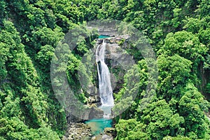 Xiao Wulai Waterfall on Sunny Day, shot in Xiao Wulai Scenic Area, Fuxing District, Taoyuan, Taiwan.