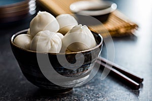 Xiaolongbao, traditional steamed dumplings. Xiao Long Bao buns in bowl