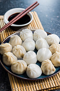 Xiaolongbao, traditional steamed dumplings. Xiao Long Bao buns on plate