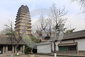 Xiaoyanta tower in the famous jianfusi temple in winter, adobe rgb