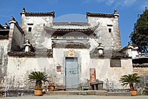 Xidi Ancient Town in Anhui Province, China. A house in a quiet street in the old town called the Back Rivulet