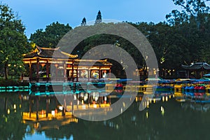 Xihu park located in Fuzhou of Fujian, China at night