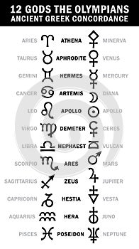 XII Gods The Olympians And Zodiac