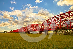 Xiluo Bridge over the farm land in Yunlin