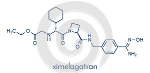 Ximelagatran anticoagulant drug molecule direct thrombin inhibitor. Skeletal formula.