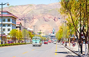 Xining scene. Street in front of the railway station