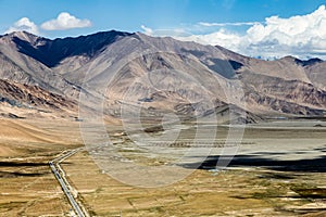Xinjiang, China: birdâ€™s view of Karakorum highway running on the Pamir Plateau.