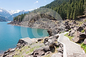 Heavenly Lake of Tianshan (Tianchi) in Fukang, Changji, Xinjiang, China. It is part of UNESCO World Heritage Site