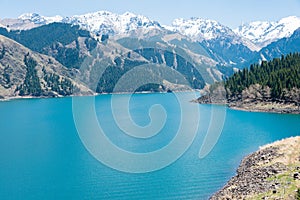 Heavenly Lake of Tianshan (Tianchi) in Fukang, Changji, Xinjiang, China. It is part of UNESCO World Heritage Site