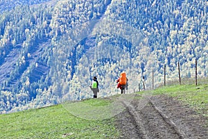 Xinjiang, china: trekkers on the road photo