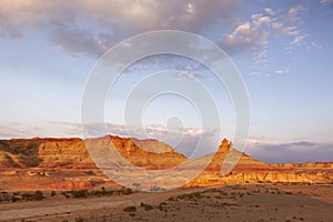 Xinjiang, china: unrise over qitai ghost town