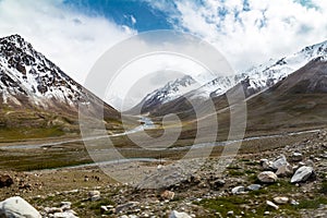 Xinjiang, China: A Valley in Himalayaâ€™s mountains on the Pamir Plateau along Karakorum Highway