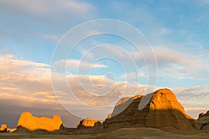 Xinjiang ghost town in sunset