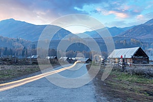 Xinjiang hemu village in sunset photo