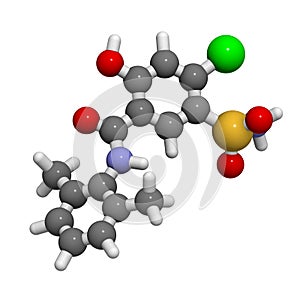 Xipamide diuretic drug molecule. Used in the treatment of hypertension high blood pressure.