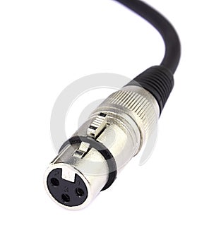 Xlr cable for sound microphone on white background