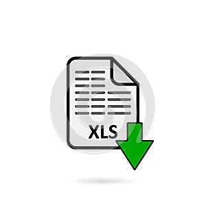 XLS file with green arrow download button on white background