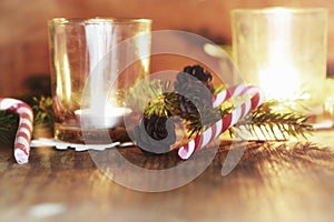 Xmas background tree wood ribbon candle