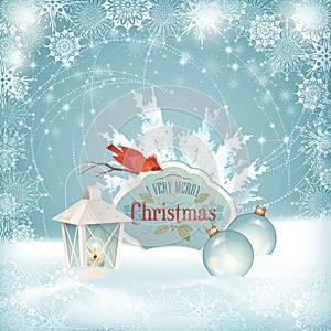 Xmas Bird Lantern Christmas Balls Background