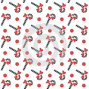 Xmas candy sticks with ribbon bows seamless vector
