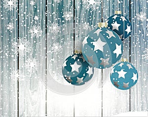 Xmas Card with baubles and snowflakes