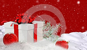 Xmas christamas gift box in the snow new yeaer  background - 3d rendeing