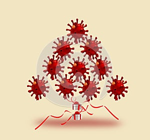 Xmas christmas tree of covid-19 virus coronavirus red green, blue isolated for  covid background - 3d rendering