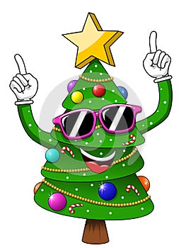 Xmas christmas tree mascot character sunglasses party isolated