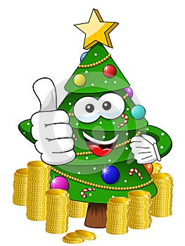 Xmas christmas tree mascot character thumb up money richness iso