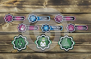 Xmas color stickers on wooden