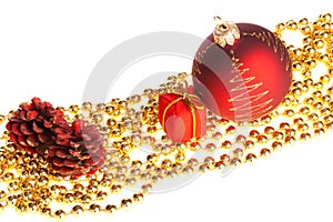 Xmas decoration on beads lying diagonally