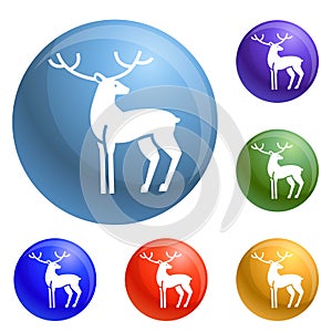 Xmas deer icons set vector